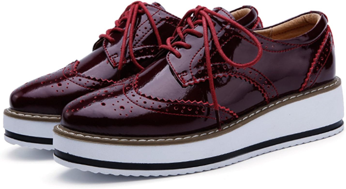DADAWEN Women's Platform Lace-Up Wingtips Square Toe Oxfords Shoe | Amazon (US)