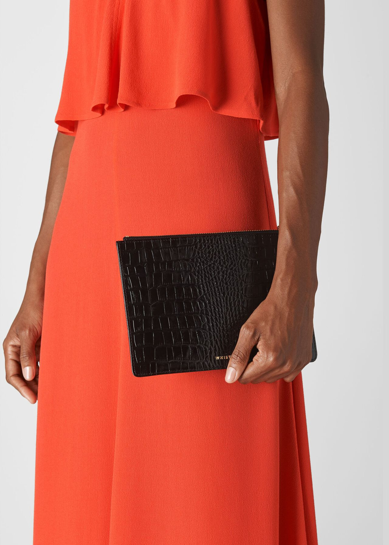 Black Shiny Croc Small Clutch | Whistles