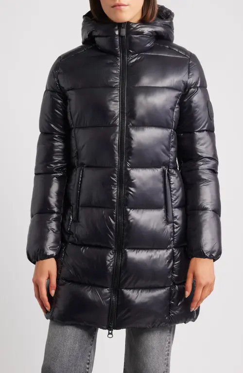 Save The Duck Ines Water Repellent Longline Hooded Puffer Jacket in Black at Nordstrom, Size 4 | Nordstrom