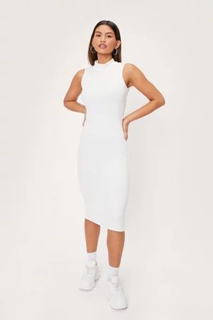 Open Back High Neck Fitted Ribbed Midi Dress | Nasty Gal (US)