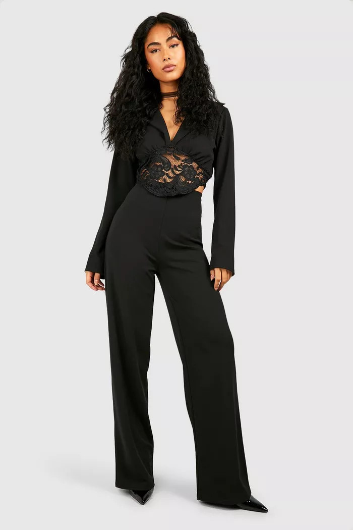 Lace Corset Detail Blazer & Wide Leg Trousers | Boohoo.com (UK & IE)