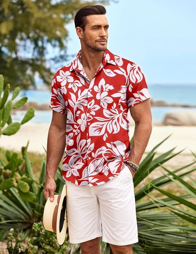 COOFANDY Mens Hawaiian Shirt Short Sleeve Button Down Shirts Tropical Summer Beach Shirts Casual ... | Amazon (US)