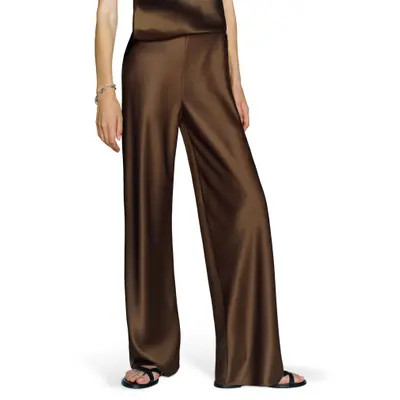 Reformation Gale Bias Cut High Waist Satin Pants in Pinecone at Nordstrom, Size X-Large | Nordstrom