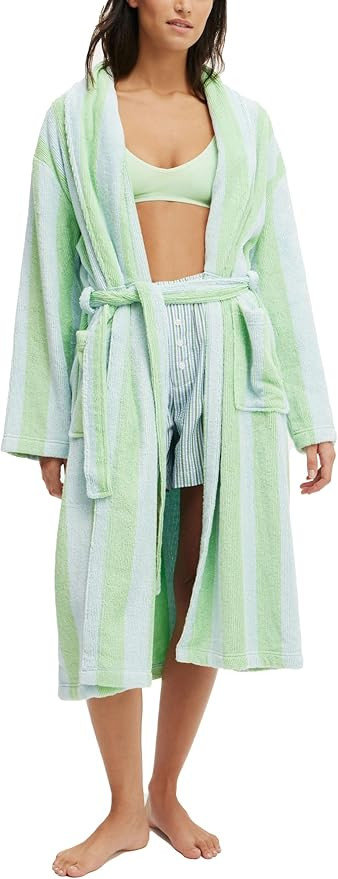 Seyurigaoka Women Striped Plush Soft Long Towel Robe Shawl Collar Bathrobe Lightweight Warm Gown ... | Amazon (US)
