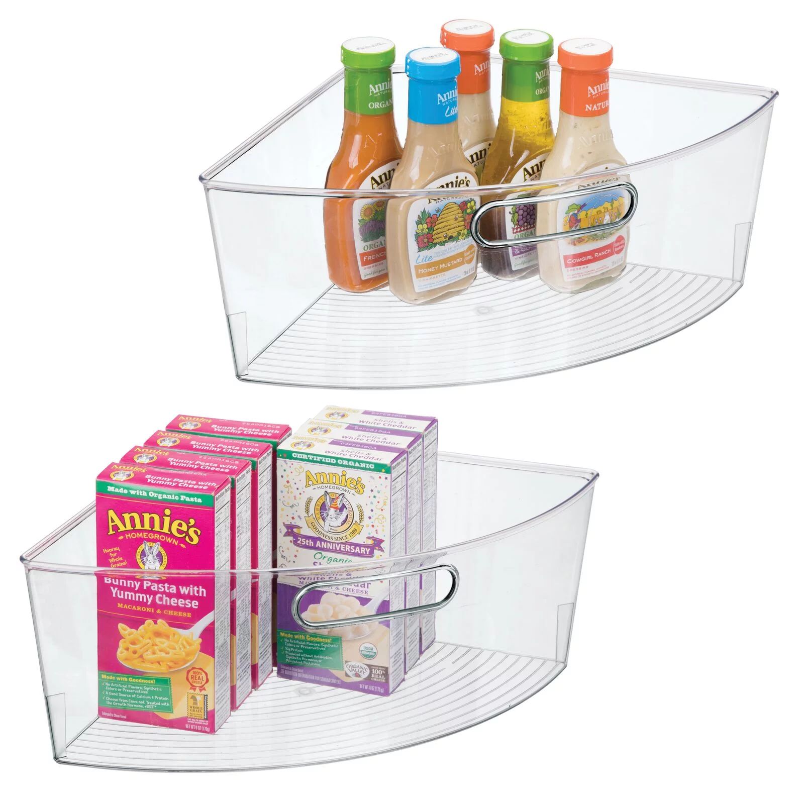 mDesign Plastic Lazy Susan Organizer Bins with Handle for Kitchen, 2 Pack, Clear | Walmart (US)