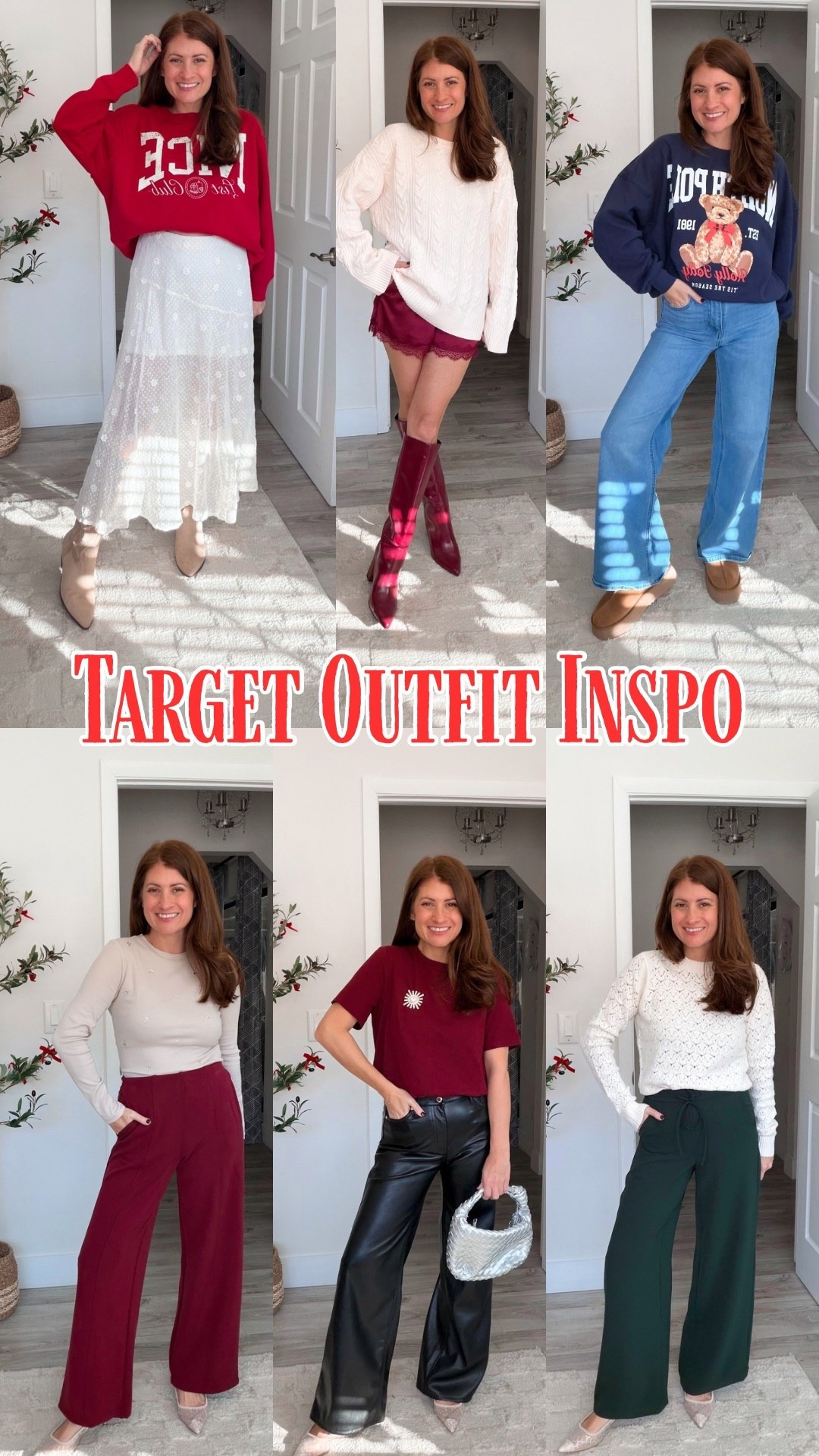 Target outfit inspo!

Green pants- XS (small would be better)
Red pants- small
Leather pants- size 6
Open knit sweater- small
Embellished top- XS
Satin Shorts- small
Jeans- size 4
Graphic pullover- medium


Make sure you’re following @styledinasnap_ for more affordable holiday style!


#LTKOver40 #LTKGiftGuide #LTKHoliday