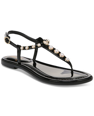 Gigi Pearl Studded T-Strap Flat Sandals | Macys (US)
