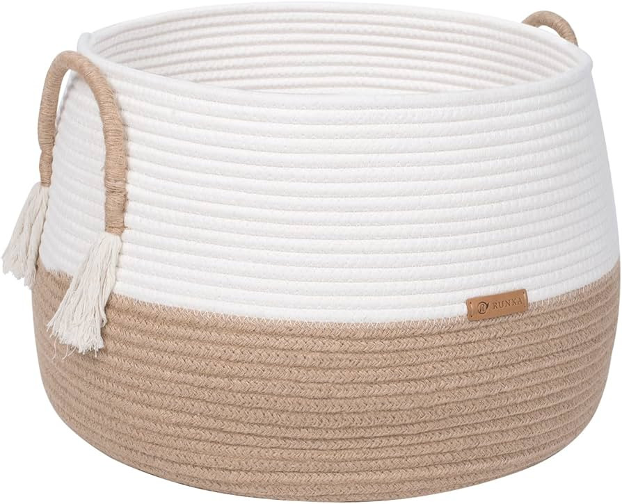 R RUNKA Small Basket for Stuffed Animal,Clothes,Baby Blankets -11.8"x9.8"- Boho Baskets for Livin... | Amazon (US)