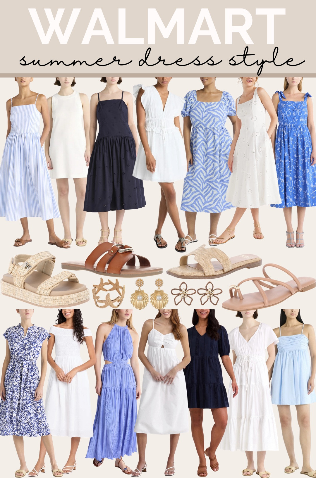Walmart summer dress style!! These white & blue dresses are perfect for vacation, date night, special events, workwear & more 💙 Pair with neutral sandals & beachy jewelry for the cutest summer outfit! #walmartpartner @walmart @walmartfashion #walmartfashion

#LTKShoeCrush #LTKSaleAlert #LTKFindsUnder50
