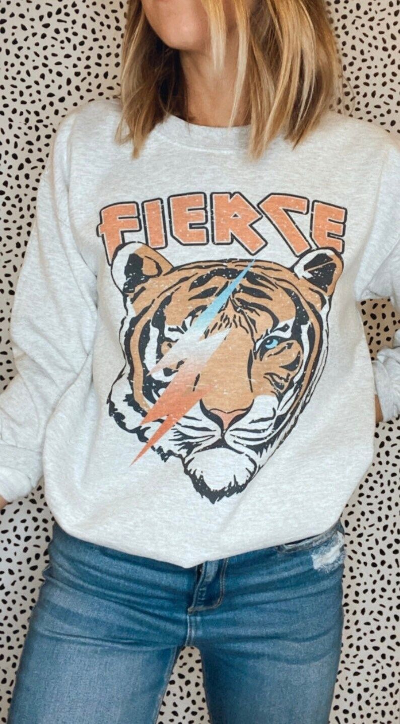 Fierce Tiger Crewneck / Tiger Sweatshirt / Vintage Retro | Etsy | Etsy (US)