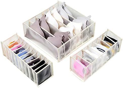 Underwear Organizer Drawer, 3 Set Foldable Sock and Underwear Bin Organizer, 6+7+11 Grid Bathroom... | Amazon (US)