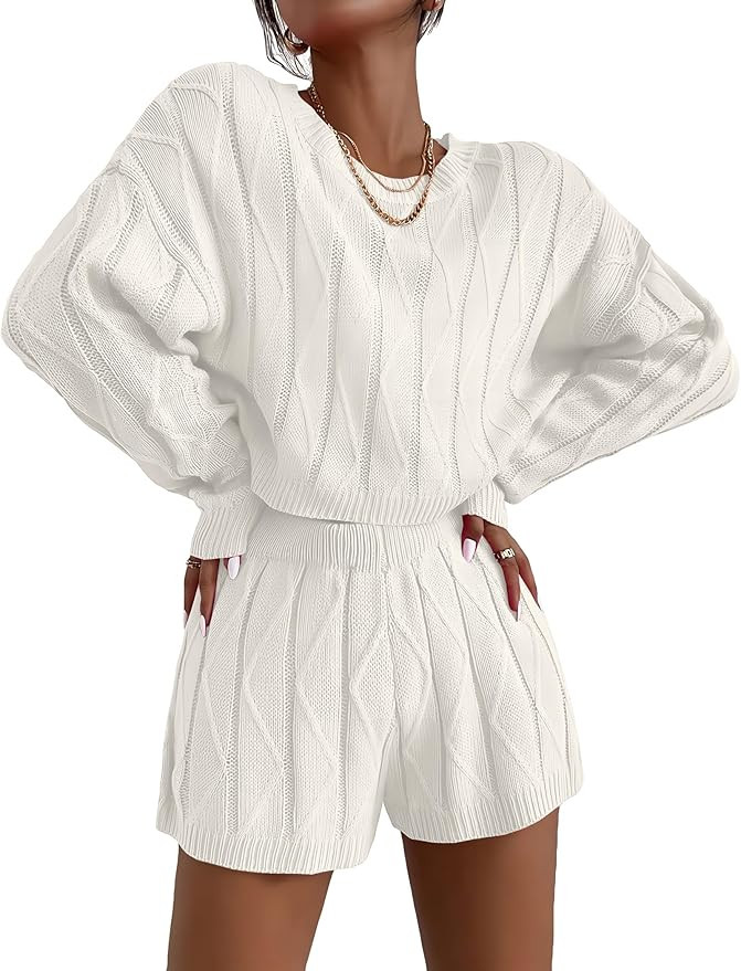 Ekouaer Knit Lounge Sets for Women 2 Piece Cozy Long Sleeve Pullover Sweater Top and Wide Leg Pan... | Amazon (US)