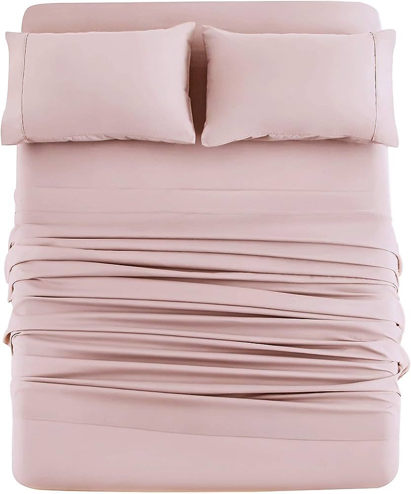 Mohap Bed Sheet Set 3 Pieces Double Brushed Microfiber 1800 - Breathable Cooling Luxury Soft Bedding - Twin Pink | Amazon (US)