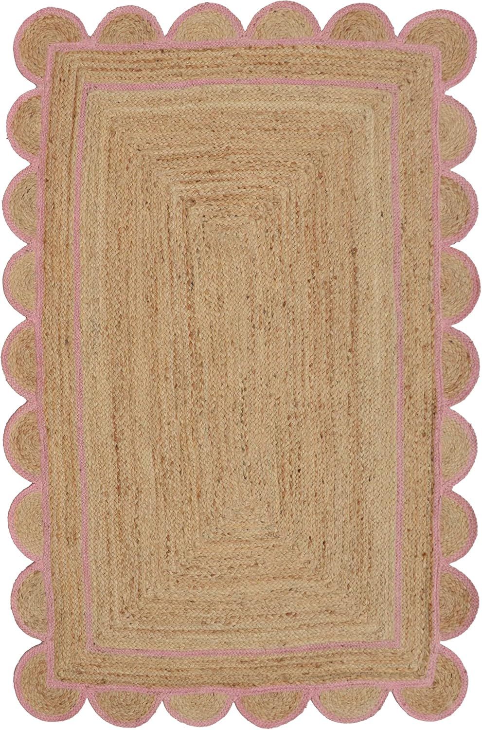 Gautam International Scallop Pattern Jute Bohemian Area Rug (5'x7', Light Pink) | Amazon (US)