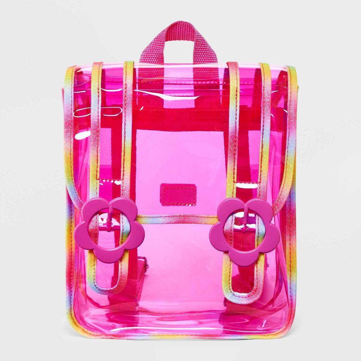 Girls' 11" Rainbow Jelly Clear Mini Backpack with Flower Buckles - Cat & Jack™ Pink | Target