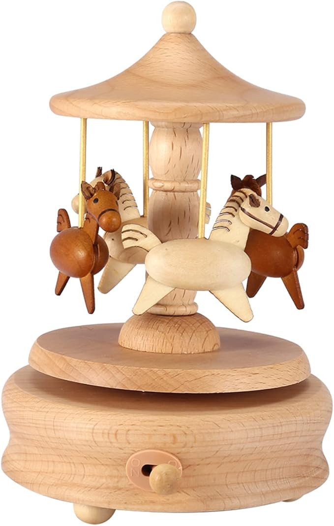 ZPSHYD Carousel Music Box, Vintage Wooden Merry-Go-Round Horse Musical Box Beautiful Turn Horse S... | Amazon (US)