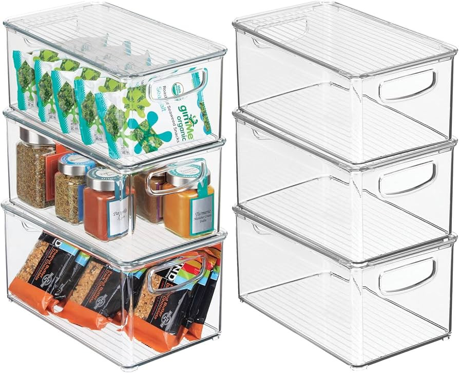 mDesign Plastic Deep Storage Bin Box Container with Lid and Built-In Handles - Organization for F... | Amazon (US)