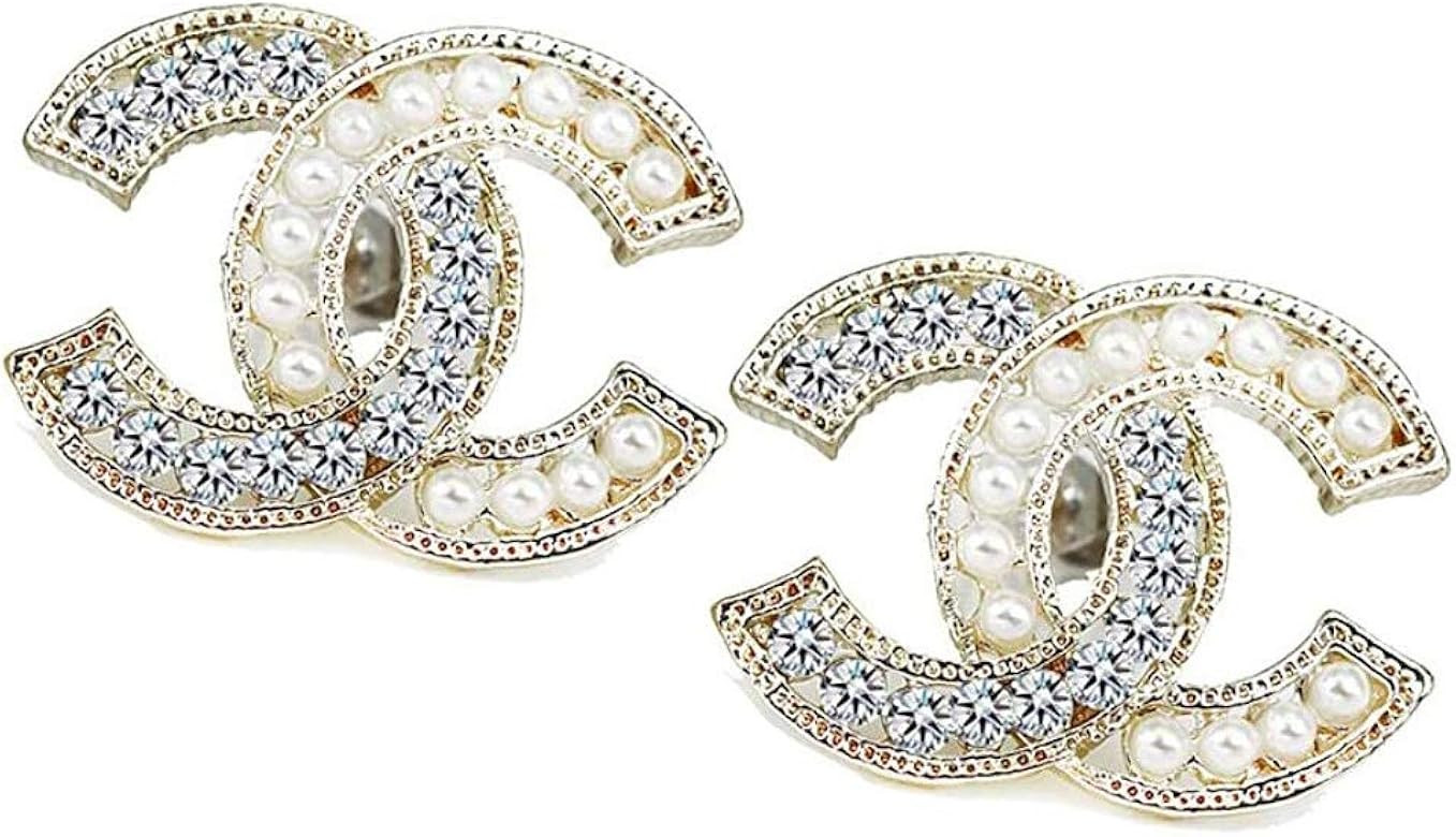 RC Sterling Silver Cubic Zircons Goldfish Double C Stud Earrings Gift For Women And Girls | Amazon (US)