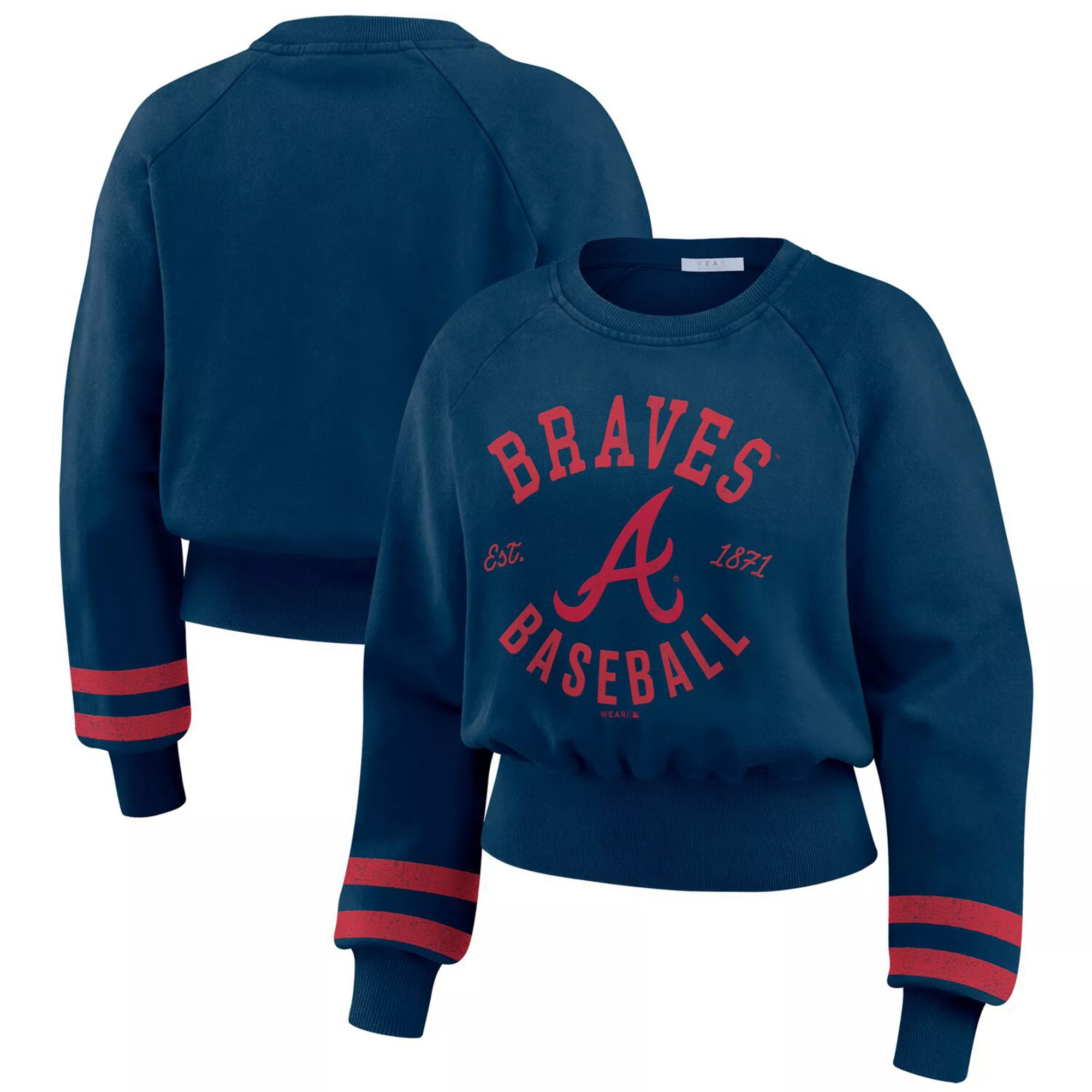 Women's WEAR by Erin Andrews  Navy Atlanta Braves Vintage Washed Cropped Pullover Sweatshirt | Kohl's