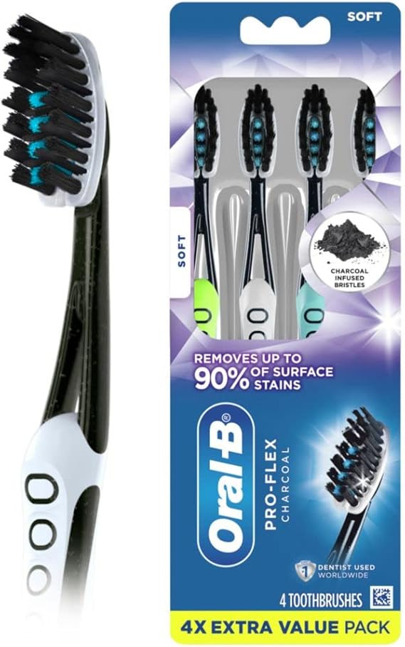 Oral-B Pro-Flex Charcoal Manual Toothbrush, Soft, 4 Count | Amazon (US)