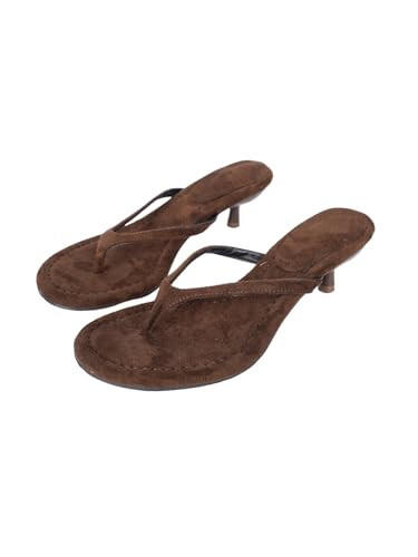 MakeMeChic Women's Suede Kitten Heels Sandals Thong Open Toe Flip Flop Heeled Sandals Vacation Party Summer Shoes Coffee Brown 7.5 | Amazon (US)