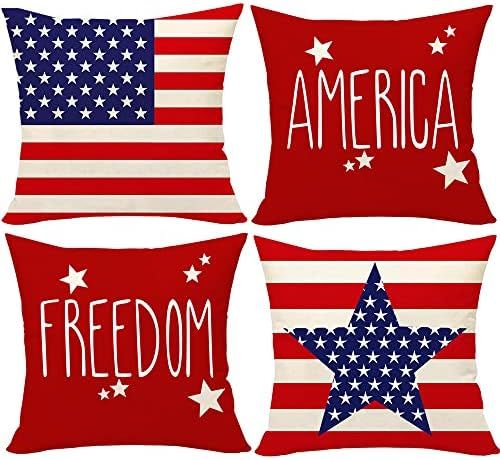 4th of July Pillow Covers 20x20 Set of 4 American Flags Fourth of July Trow Pillow Case Patriotic... | Amazon (US)