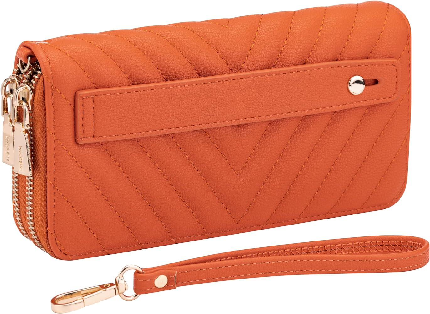 B BRENTANO Vegan Leather Double Zipper Pocket Wallet with Grip Hand Strap (Chevron Embroidered Or... | Amazon (US)