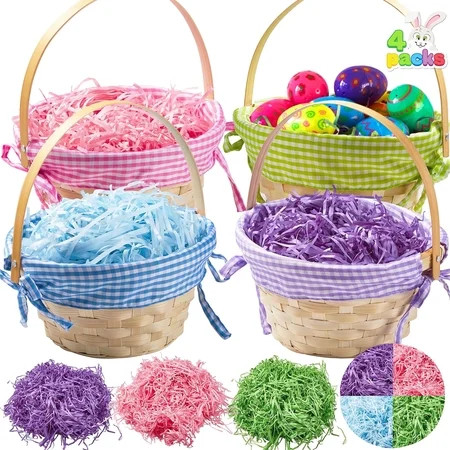 Joyfy 4 Pcs Easter Baskets with 4 Colors Grass Paper Shreds, Easter Woven Basket with Handles for... | Walmart (US)