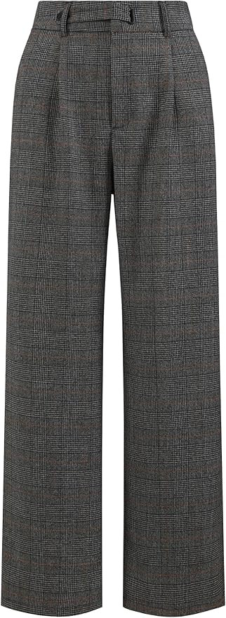 Women's Plaid Work Pant Vintage Houndstooth Wide Leg Straight Long Trousers | Amazon (US)