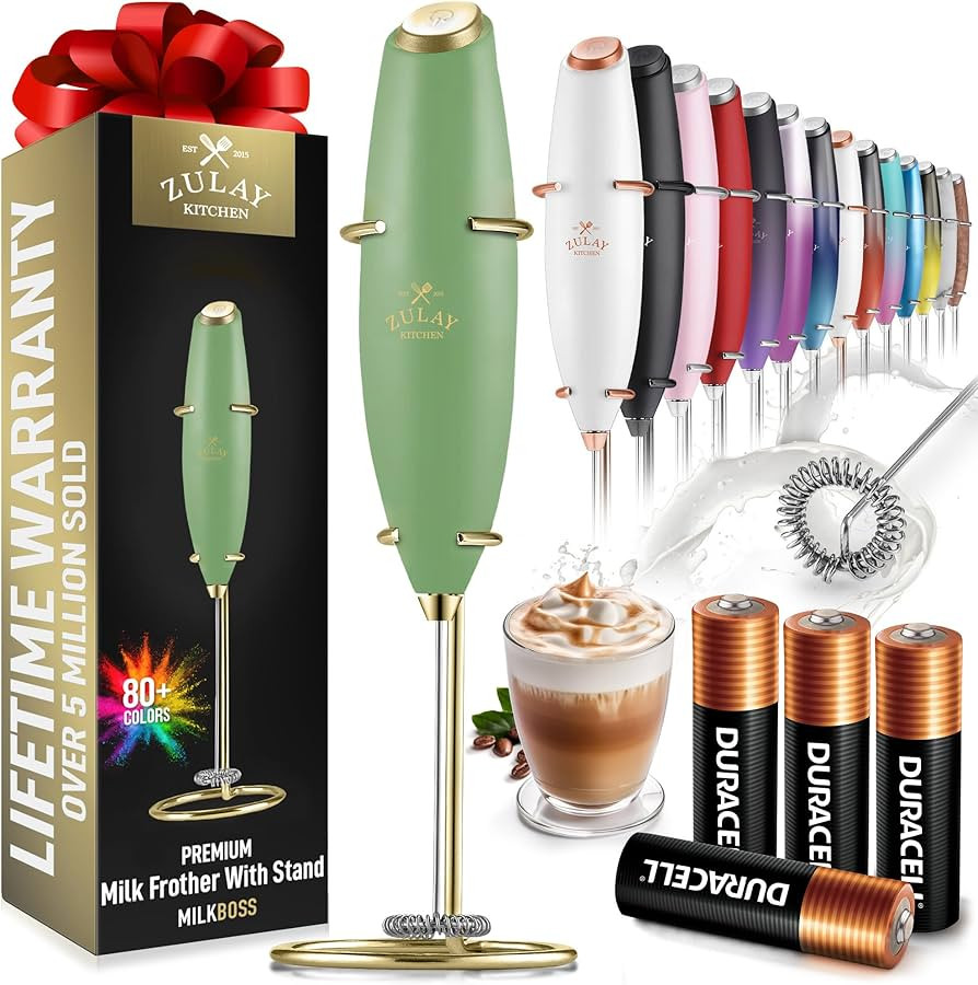 Zulay Kitchen Powerful Milk Frother Wand With 4 AA Duracell Batteries - Ultra Fast Handheld Drink... | Amazon (US)