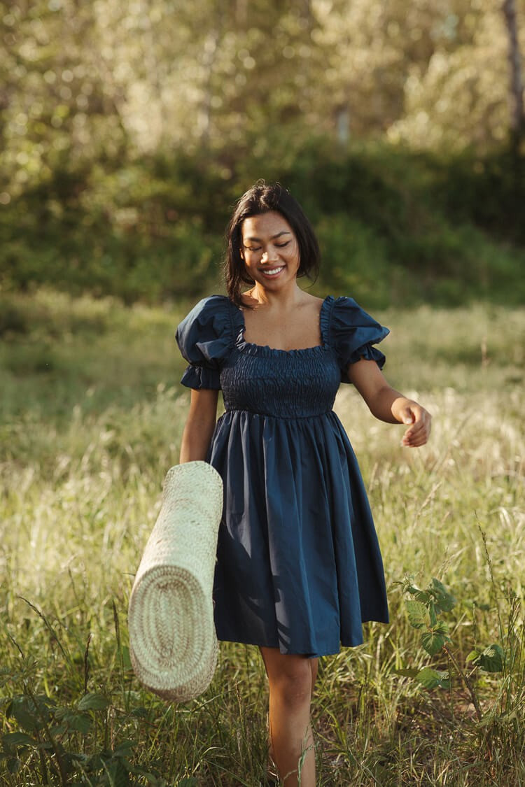 Nantucket Navy Smocked Cotton Mini Dress | Confête
