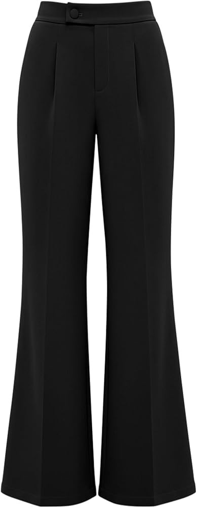 KIRUNDO Womens Dress Pants High Waisted Wide Leg Pleated Trousers Flare Palazzo Slacks Pockets Bu... | Amazon (US)