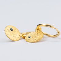 Small Gold Coin Hoops, Tiny Pendant Christmas Gift For Her/Mum, Thin Minimalist Jewel, Boho Charm Hu | Etsy (US)