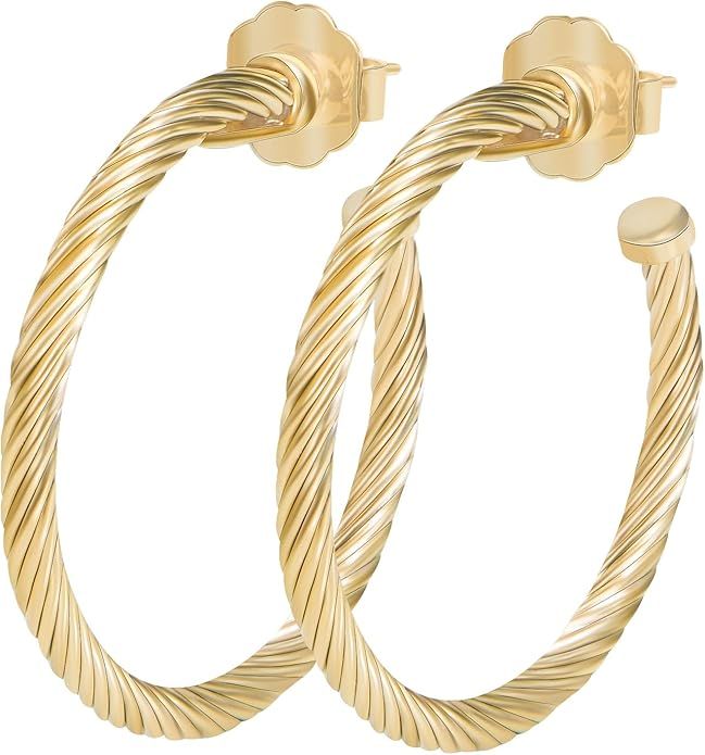 Myshiwu Designer Jewelry Hoop Earrings Inspired Twisted Cable Wire Crossover Half Hoop Earrings f... | Amazon (US)