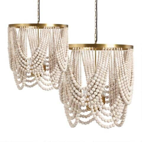 Whitewashed Wood Draped Bead 4 Light Chandelier | World Market