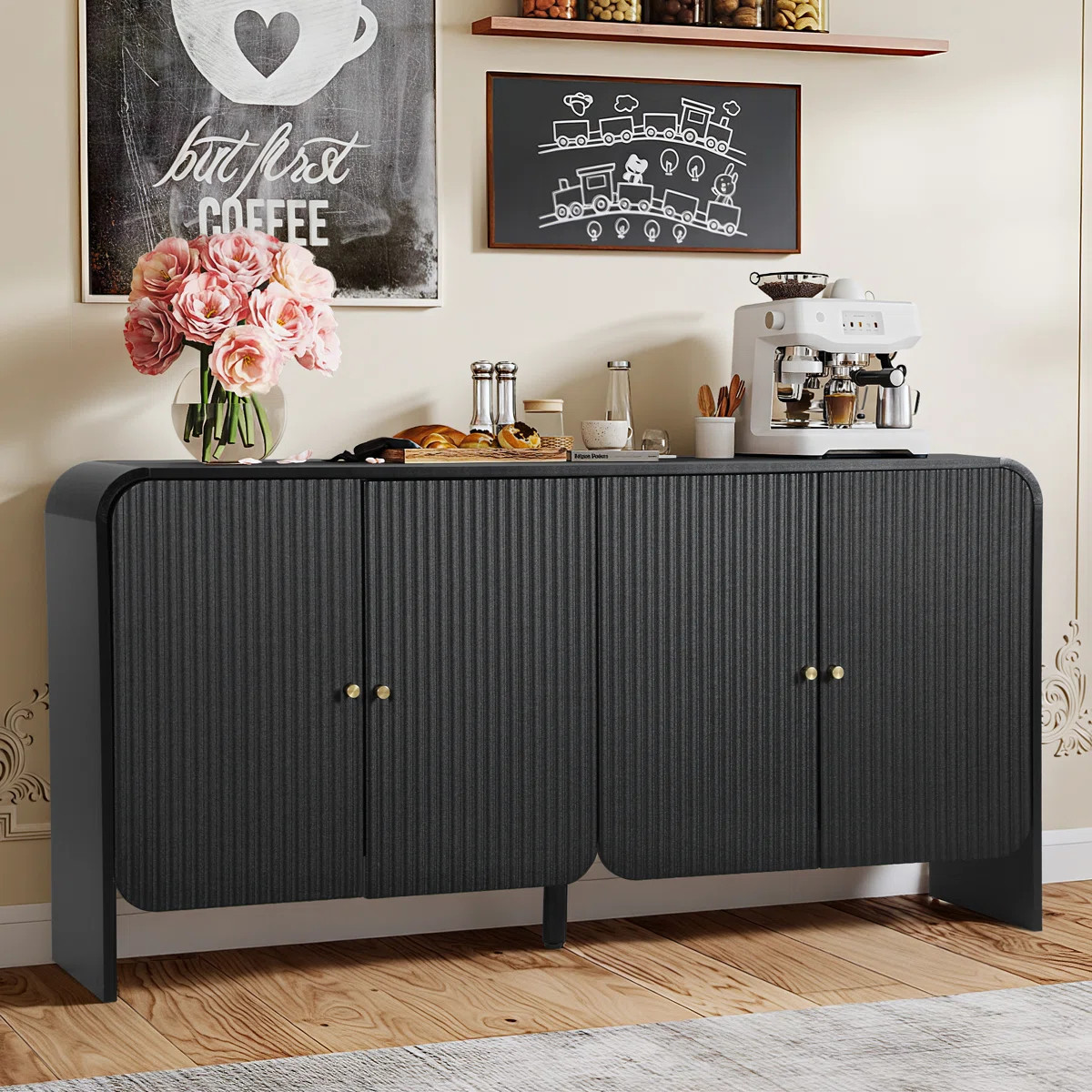 59.05'' Sideboard Buffet Cabinet With 4 Fluted Doors | Wayfair North America