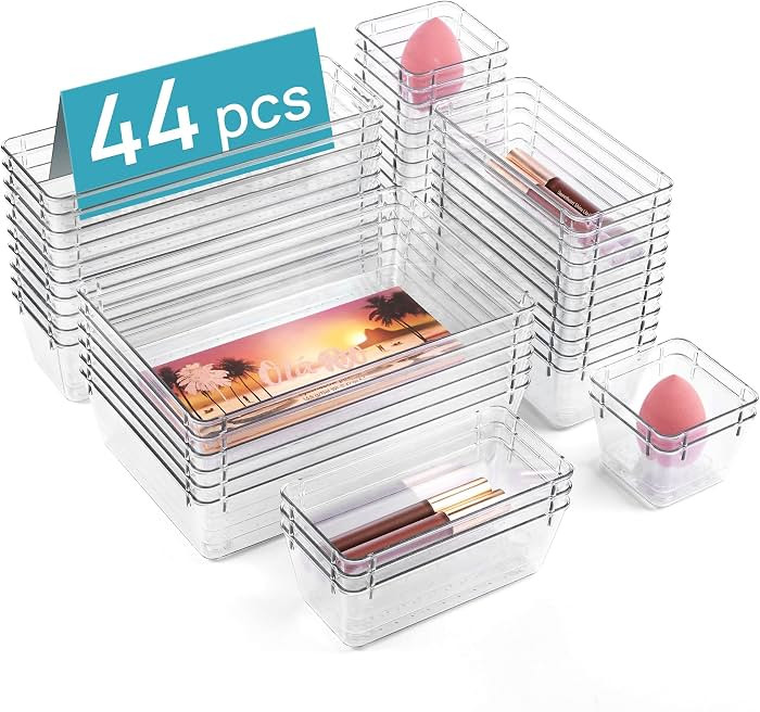 Vtopmart Clear Plastic 4-Size Drawer Organizers Set for Bathroom Makeup Jewelries Kitchen Utensil... | Amazon (US)