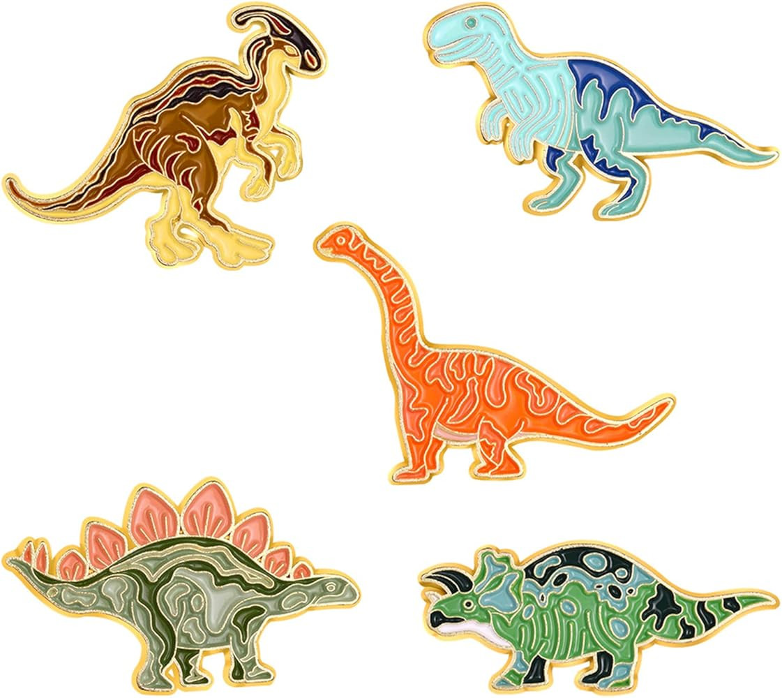 Colorful Dinosaur Enamel Lapel Pins Set,5 Pcs Animal Enamel Pins for Women Men Cartoon Enamel Bro... | Amazon (US)