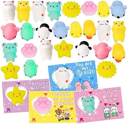 26 Packs Mochi Squishy Toy Valentines Day Gifts Cards for Kids Fidget Toys Classroom Preschool Ex... | Amazon (US)