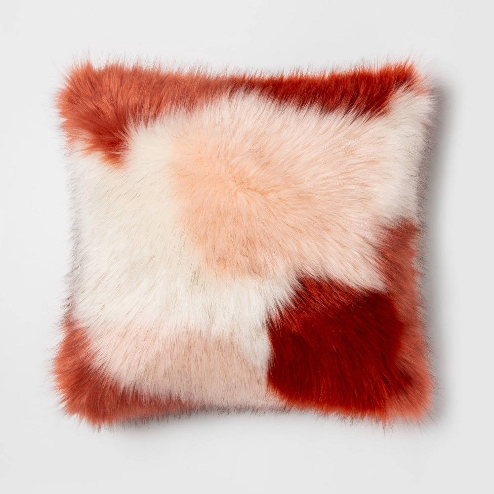 Square Color Block Faux Fur Throw Pillow Burgundy/Pink - Opalhouse | Target