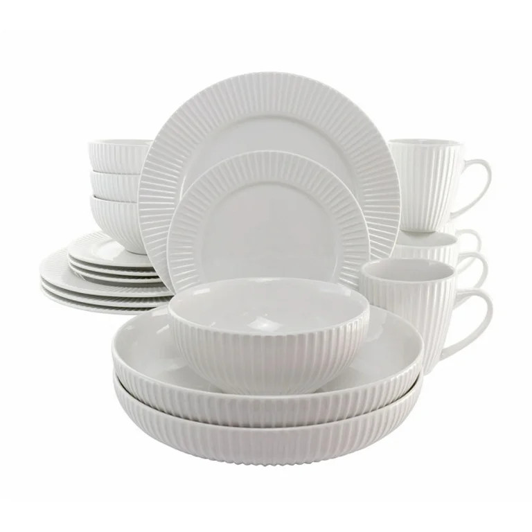 Elama Elle 18 Piece Porcelain Dinnerware Set with 2 Large Serving Bowls in White | Walmart (US)
