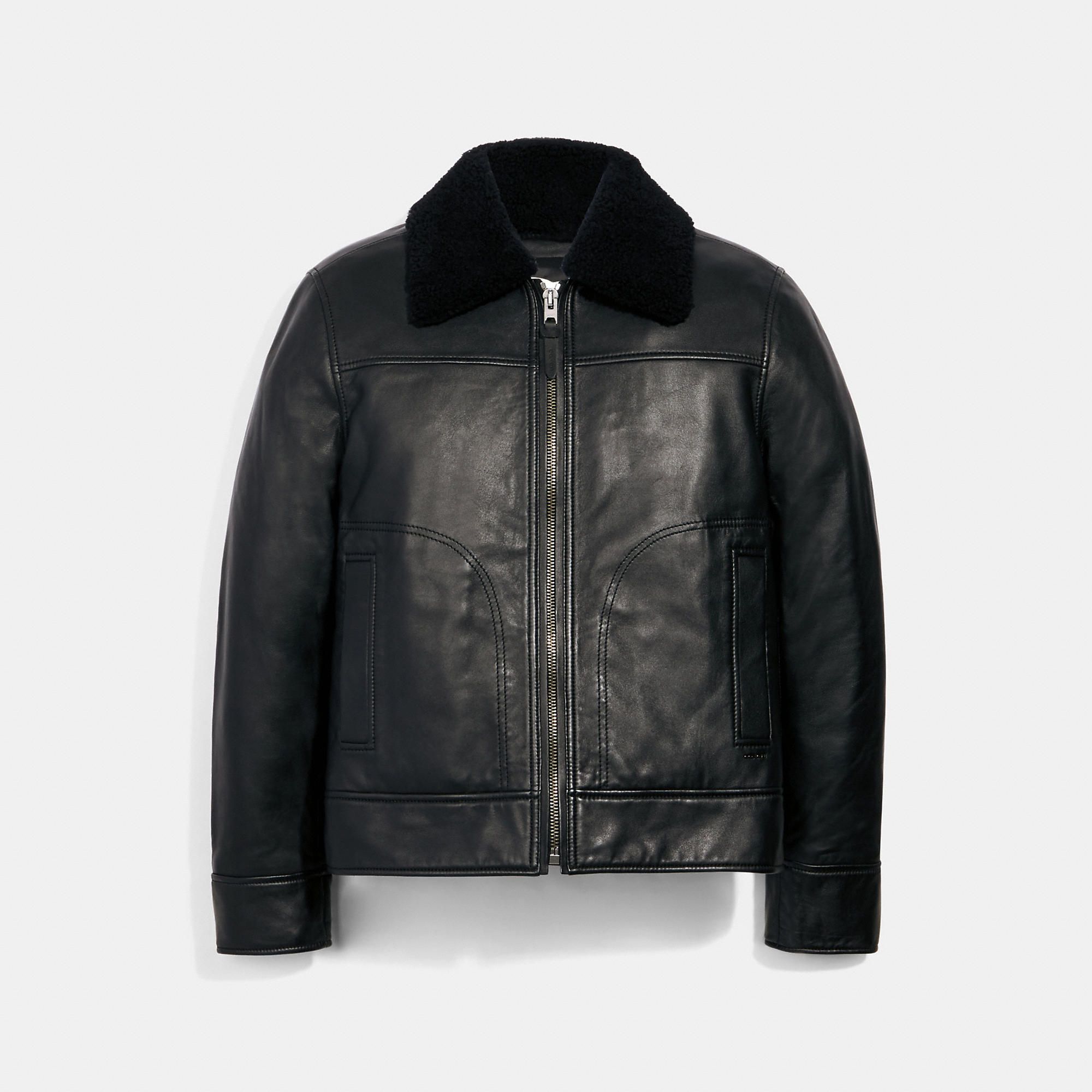 Coach Men's Leather Aviator Jacket With Shearling Collar - Men's - Black, Size: XS | Coach Outlet