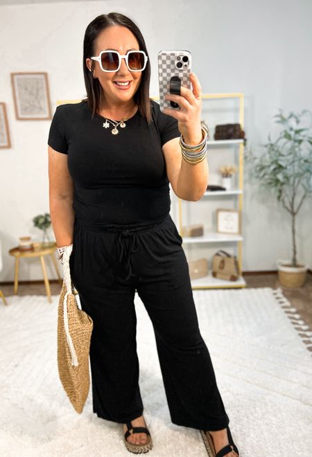 Amazon 2 piece lounge set with wide leg pants!  I love the pants.  The top is just a little too tight for my liking.  So I like to pair the pants up with my ribbed tee from Target. XL set. XXL Target tee. Sandals run tts  

#LTKMidsize #LTKSeasonal #LTKOver40
