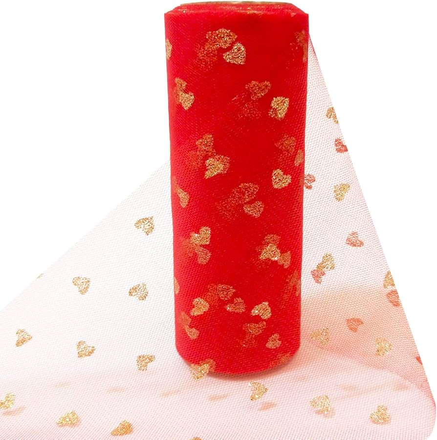 Heart Tulle Roll Valentine's Day Netting Roll Tulle Fabric Mesh Ribbon Roll for Valentine's Day W... | Amazon (US)