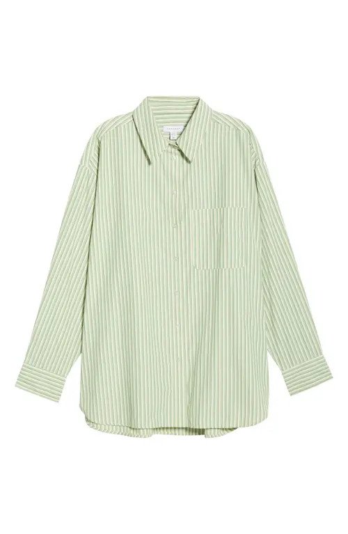 Topshop Oversize Stripe Cotton Button-Up Shirt in Green Multi at Nordstrom, Size 12 Us | Nordstrom