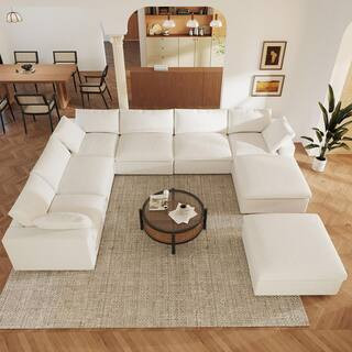 Magic Home 158 in. Square Arm 8-Piece Linen L-Shaped Modular Sectional Sofa Corner Cloud Couch in... | The Home Depot