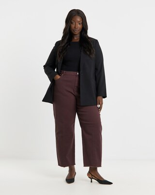 Burgundy Comfort Stretch Dart Detail Barrel Leg Jeans | Simply Be | Simply Be (UK)
