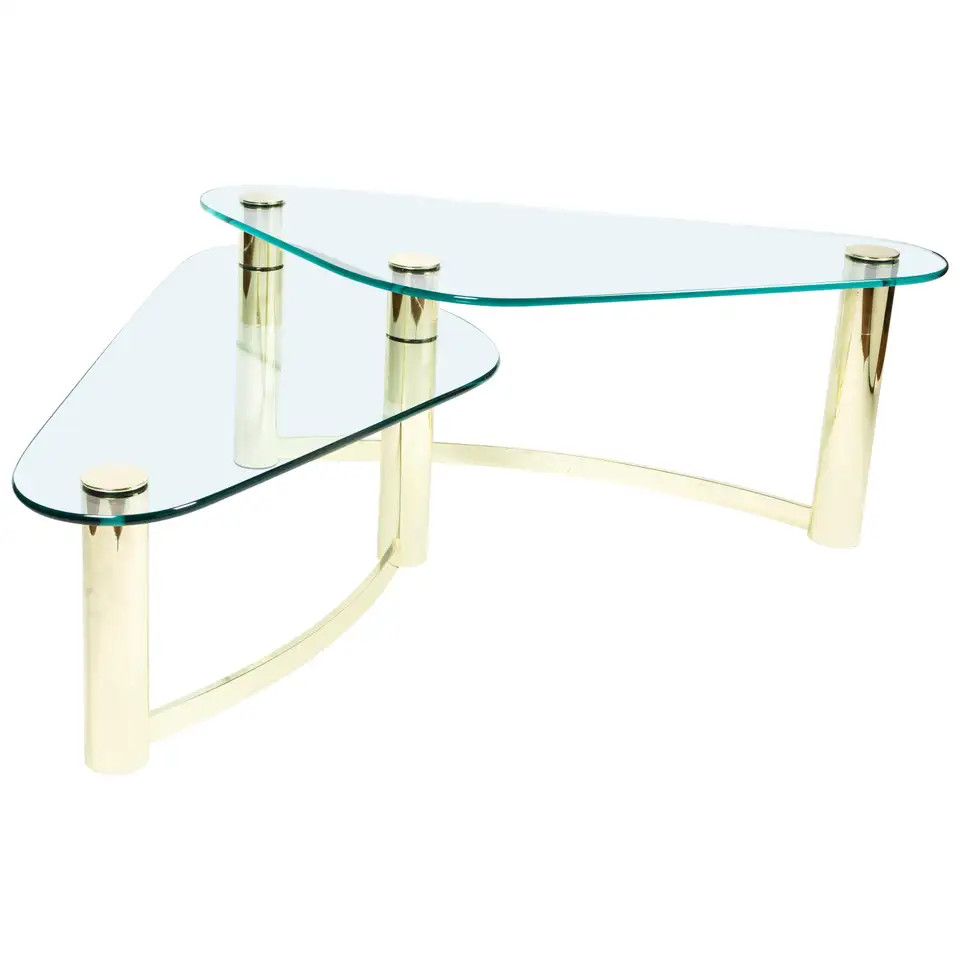 Mid-Century Modern Two-Tier Brass and Glass Boomerang Cocktail Table, Pace | 1stDibs
