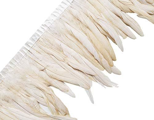1 Yard 8-10" Rooster Hackle Feather Fringe Trim, Sewing Craft Feather for DIY Decorations-Off Whi... | Amazon (US)