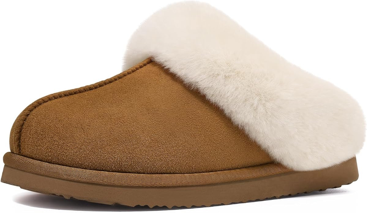 Litfun Fuzzy House Slippers for Women Fluffy Memory Foam Suede Slippers with Faux Fur Collar Indo... | Amazon (US)